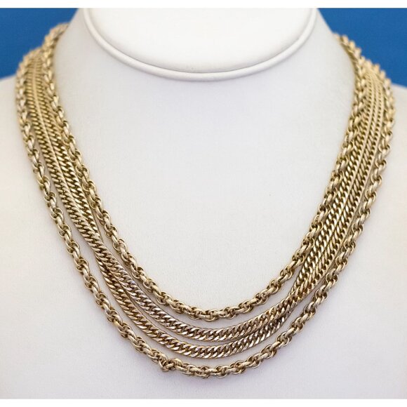 20 inch, Vintage Gold Tone Multi Chains Stylish Multi Strand Necklace - D41 - Picture 2 of 3